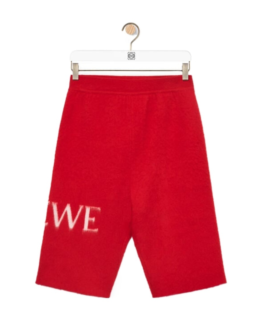 Loewe Stretchy Waist Wool Blend Knit Shorts In Red