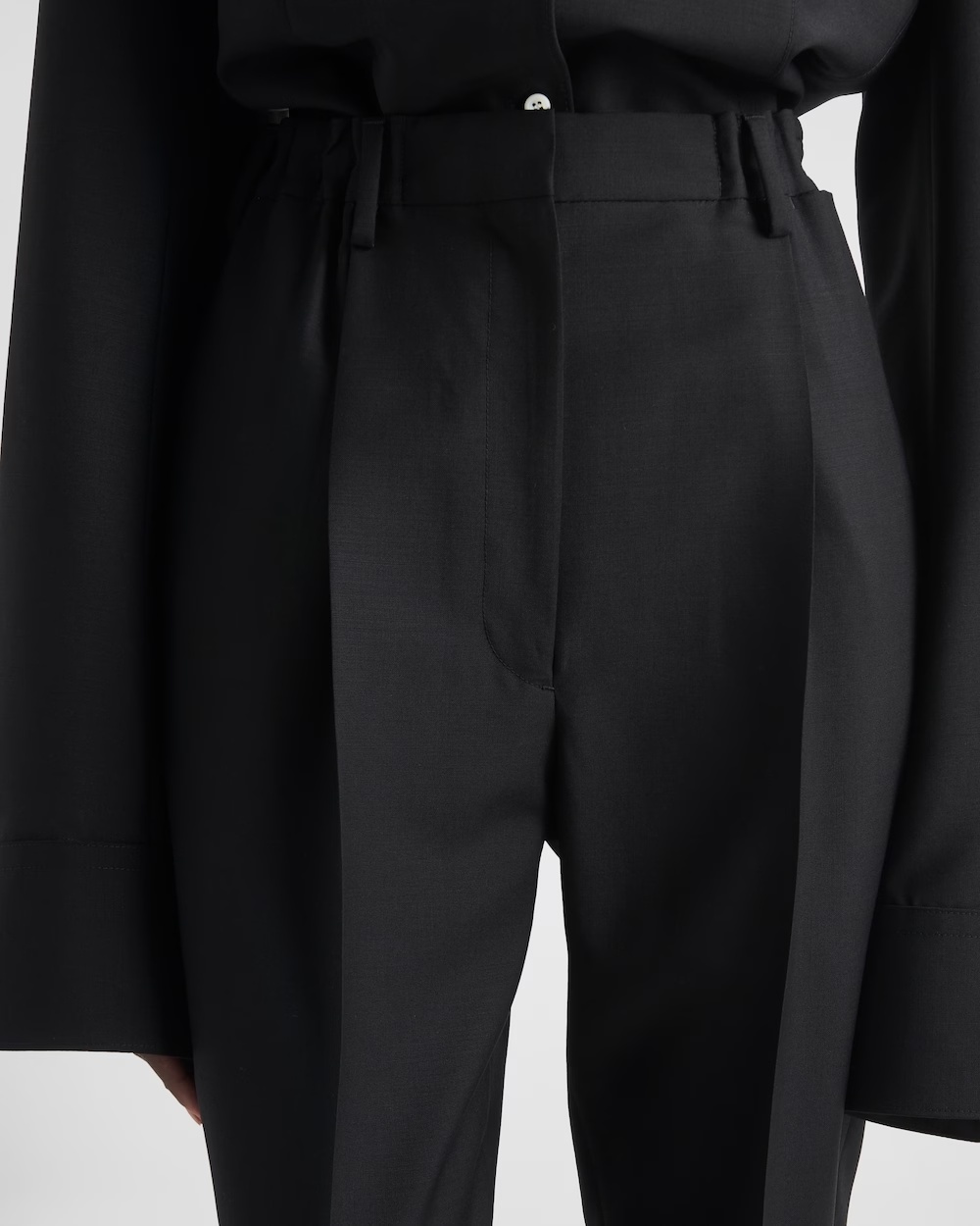 Prada Flared Wool Blend Pants In Black