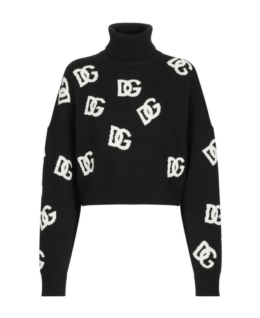 Dolce & Gabbana Intarsia-knit Logo Virgin Wool Jumper In Black