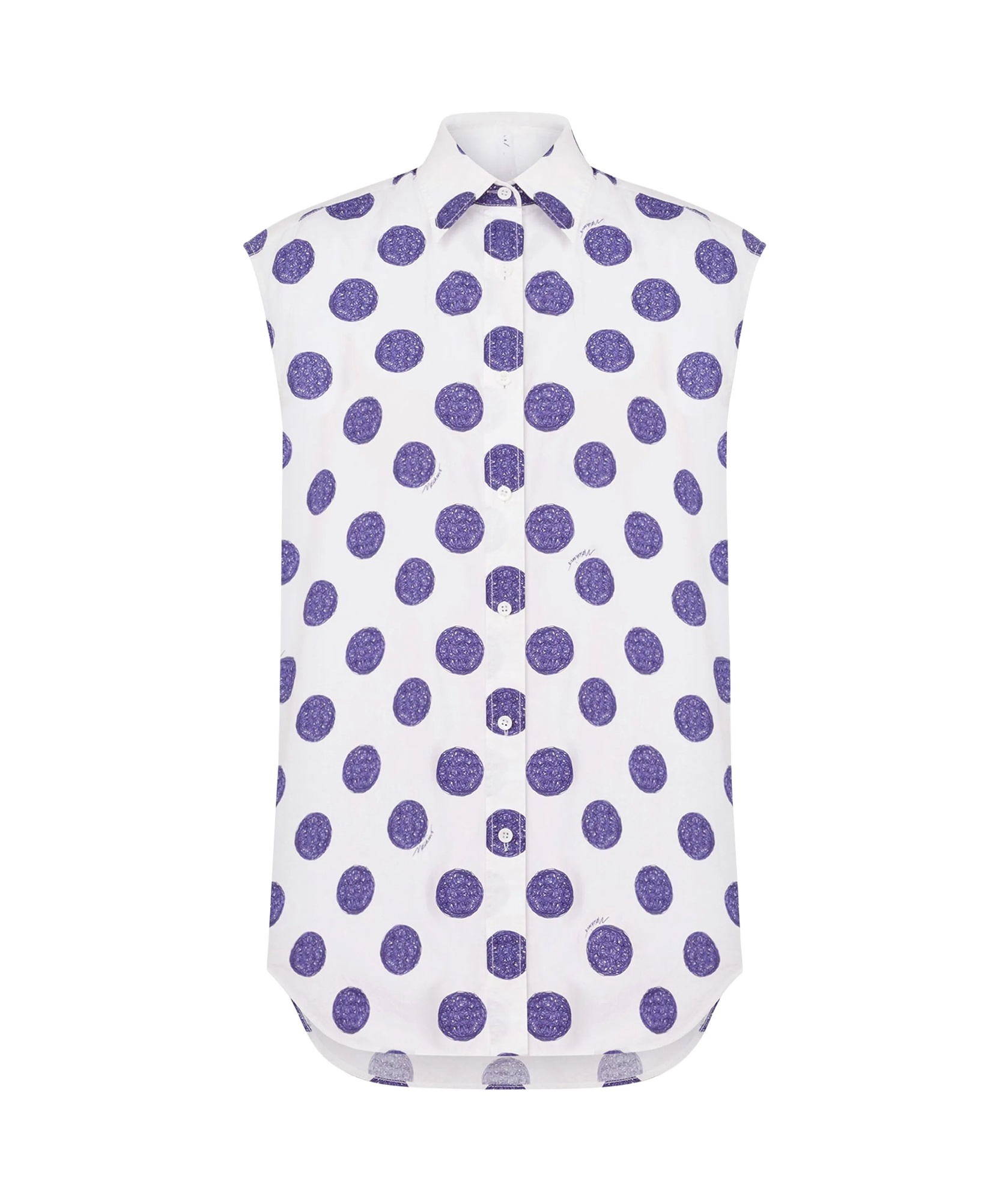 Moschino Sleeveless Cotton Poplin Shirt With Polka Dot Pattern In White