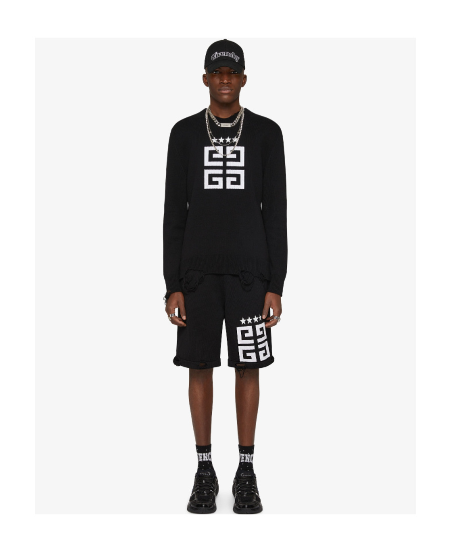 Givenchy 4g-motif Distressed Cotton Sweatshirt In Black