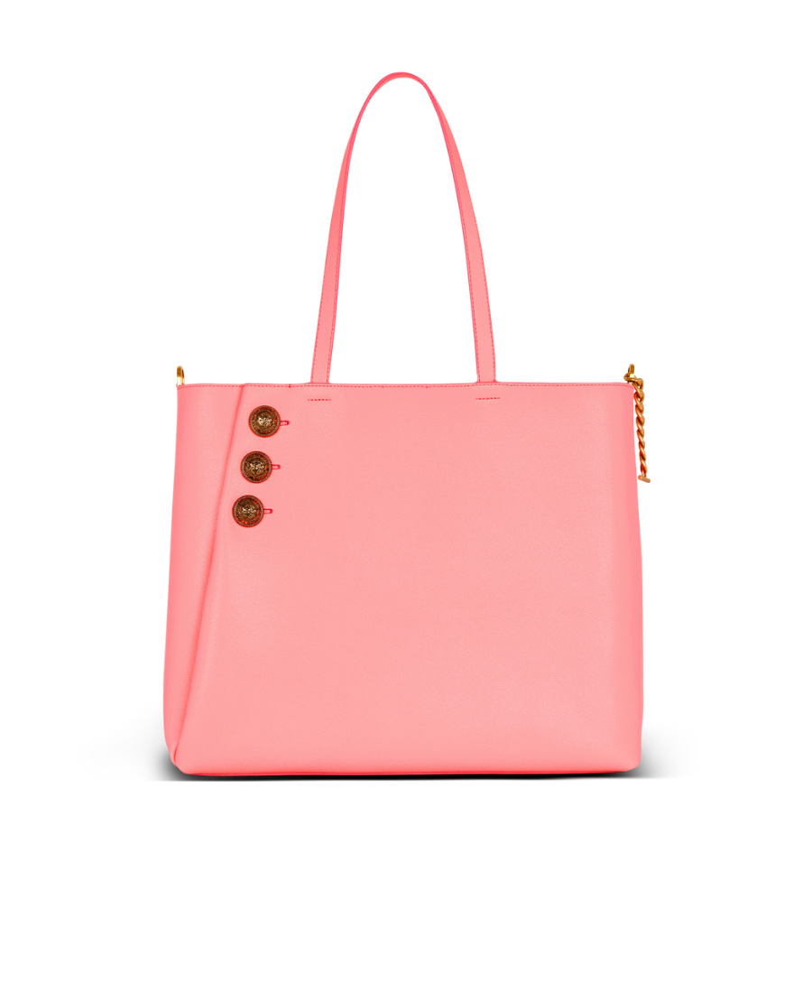 Balmain Emblème Grained Leather Tote Bag In Pink
