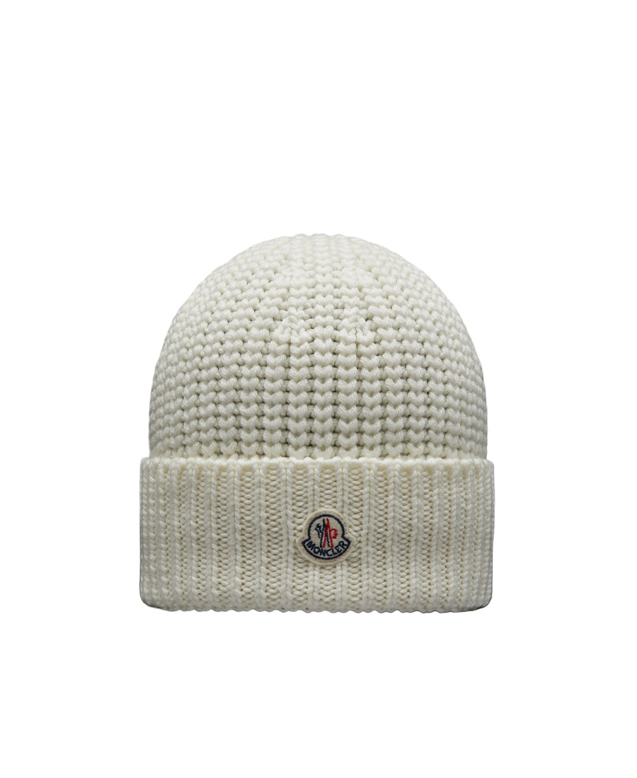 Moncler Logo-patch Ribbed-knit Beanie In Gray