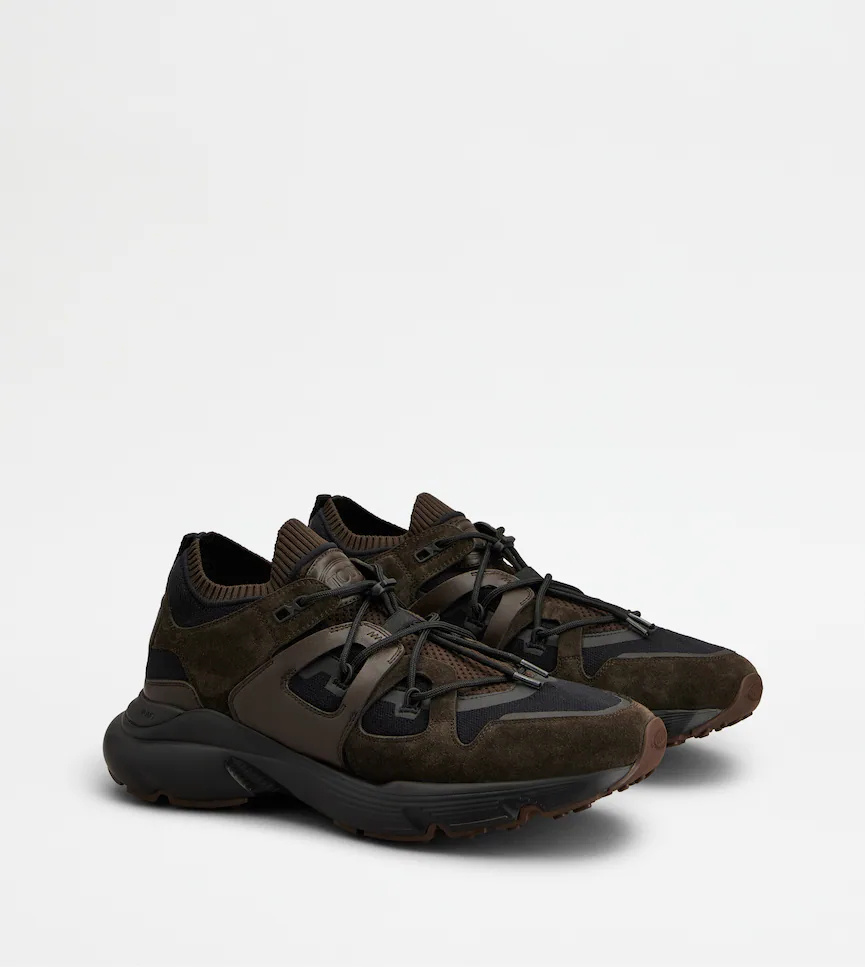 Tod's Sneakers In Pelle E Tessuto Tecnico In Black