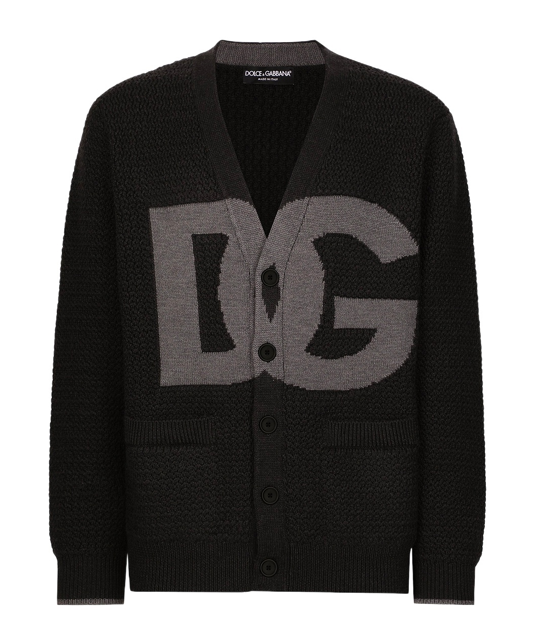 Dolce & Gabbana Gray Hand-knit Wool Cardigan In Black