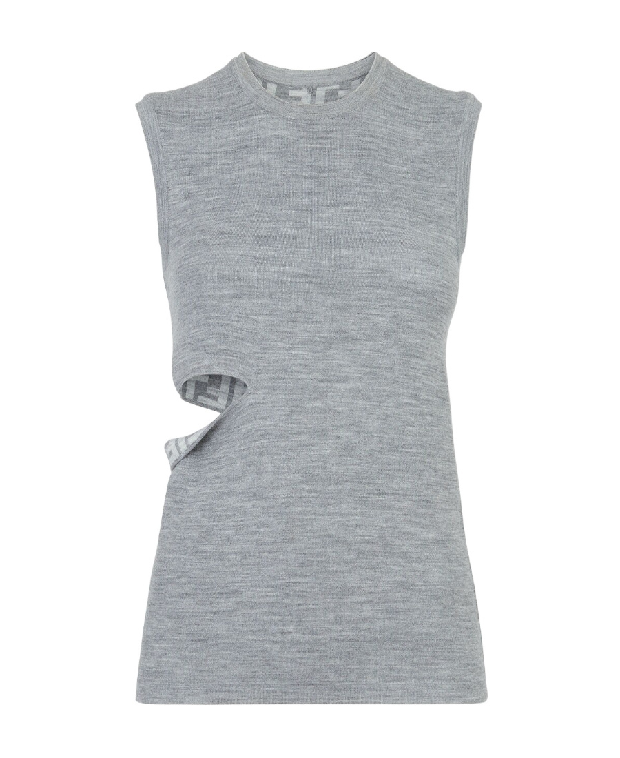 Fendi Sleeveless Wool Top With Unique Cut-out Detail In Gray