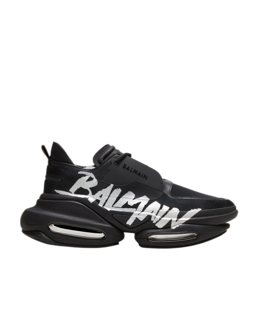 BALMAIN B-BOLD TRAINERS IN RUBBERISED LEATHER AND NEOPRENE