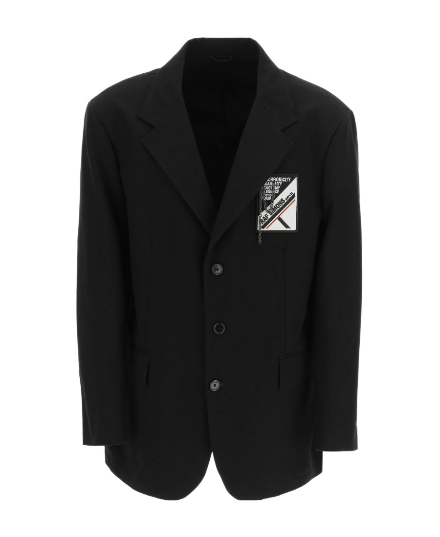 Raf Simons Logo-patch Single-breasted Blazer In Black