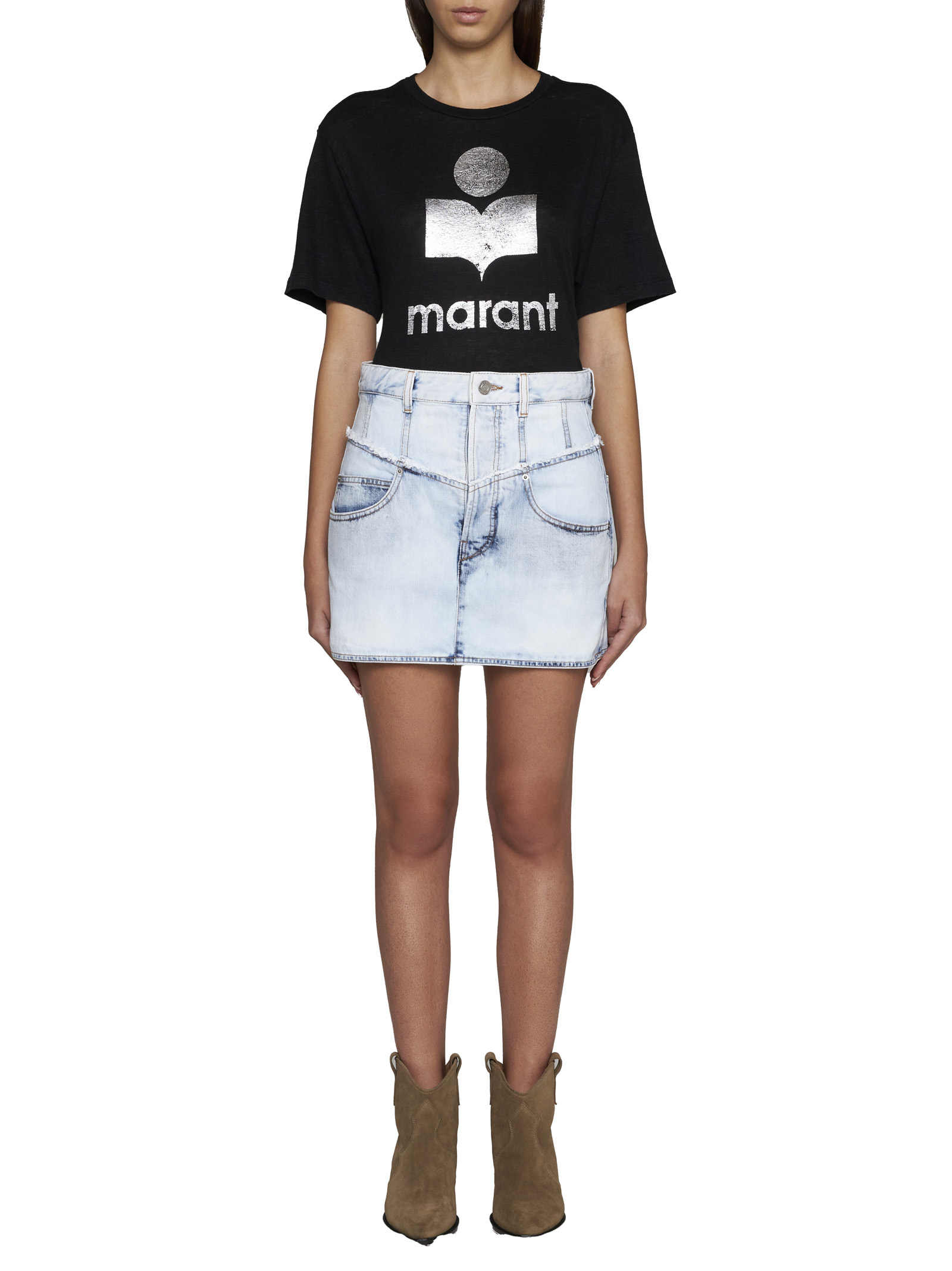 Isabel Marant Ripped-detail Denim Fitted Skirt In White