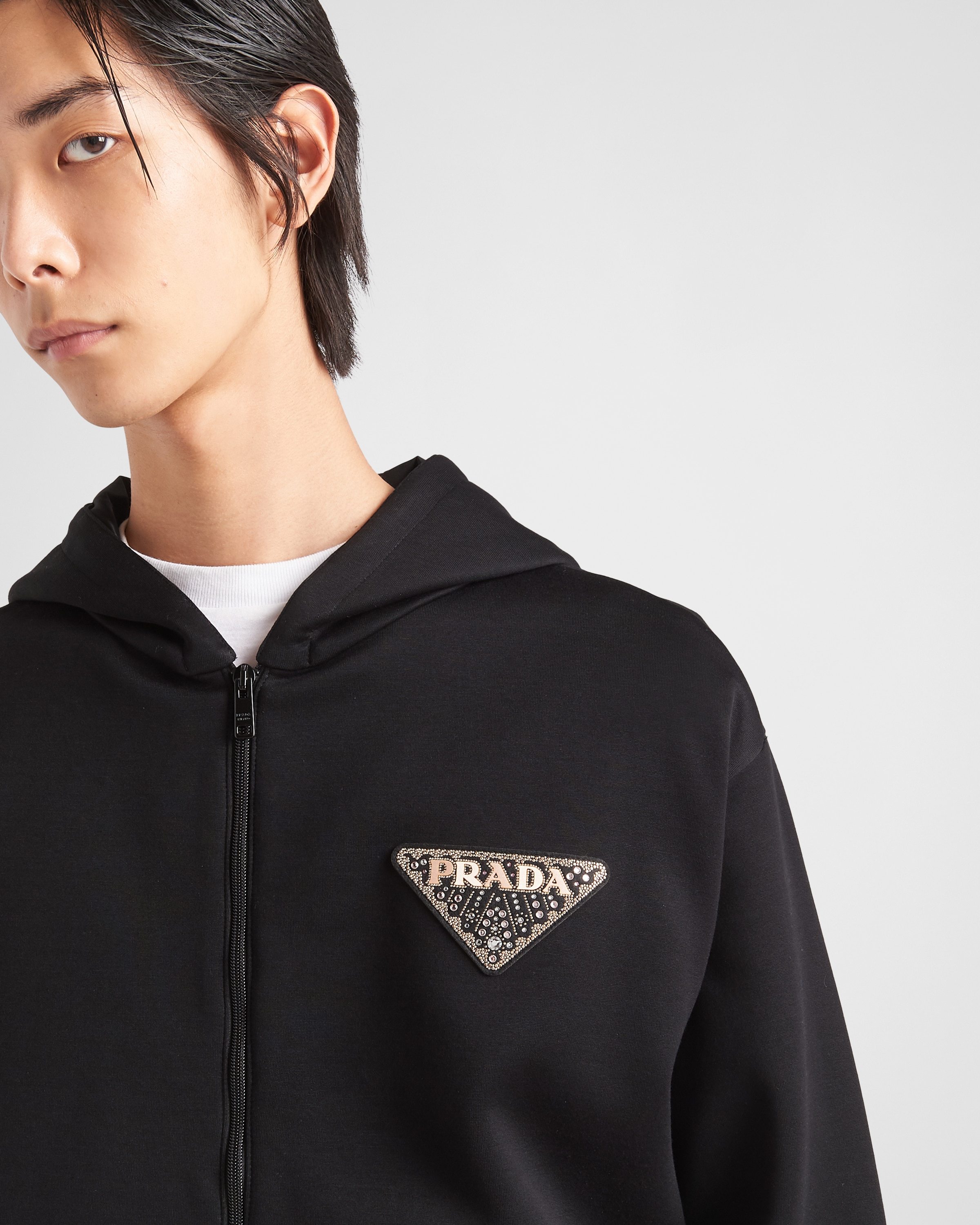 Prada Logo-print Zipped Hoodie In Black