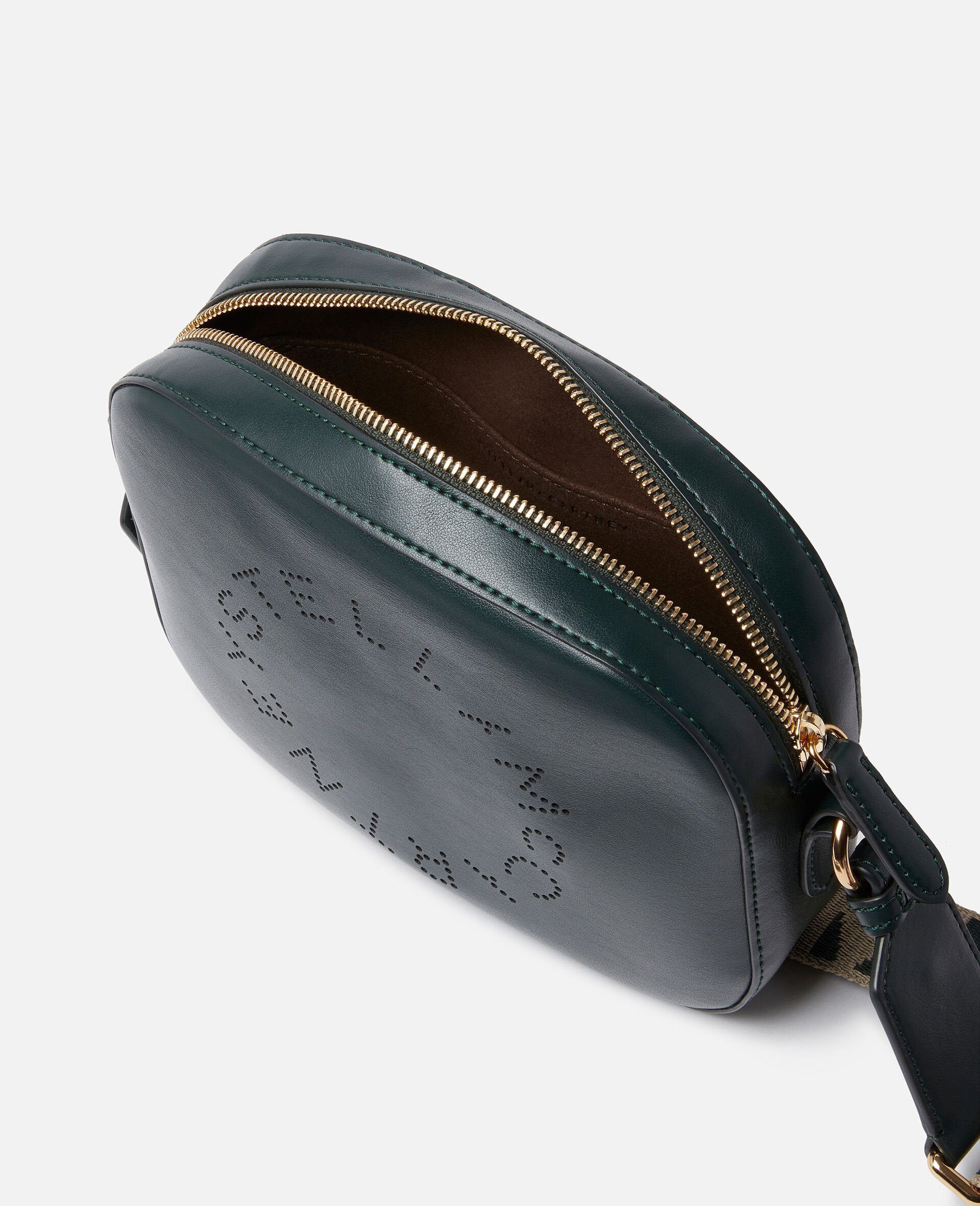 Stella Mccartney Small Perforated-logo Camera Bag In Green