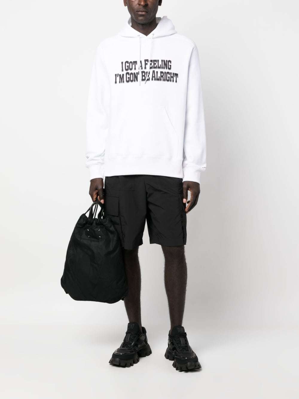 Sacai Slogan-print Cotton Hoodie In White