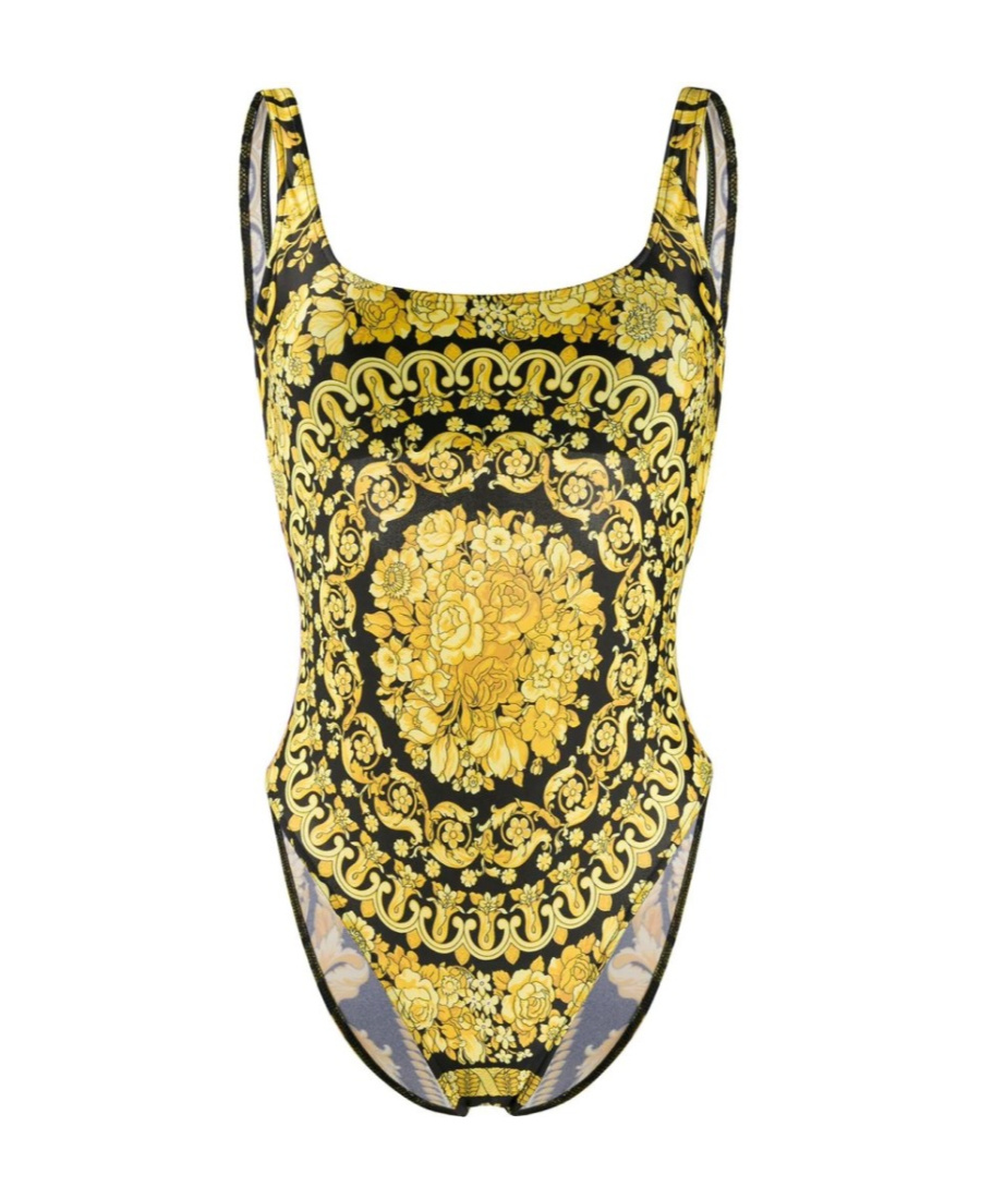 Versace Barroco-print Swimsuit In Gold