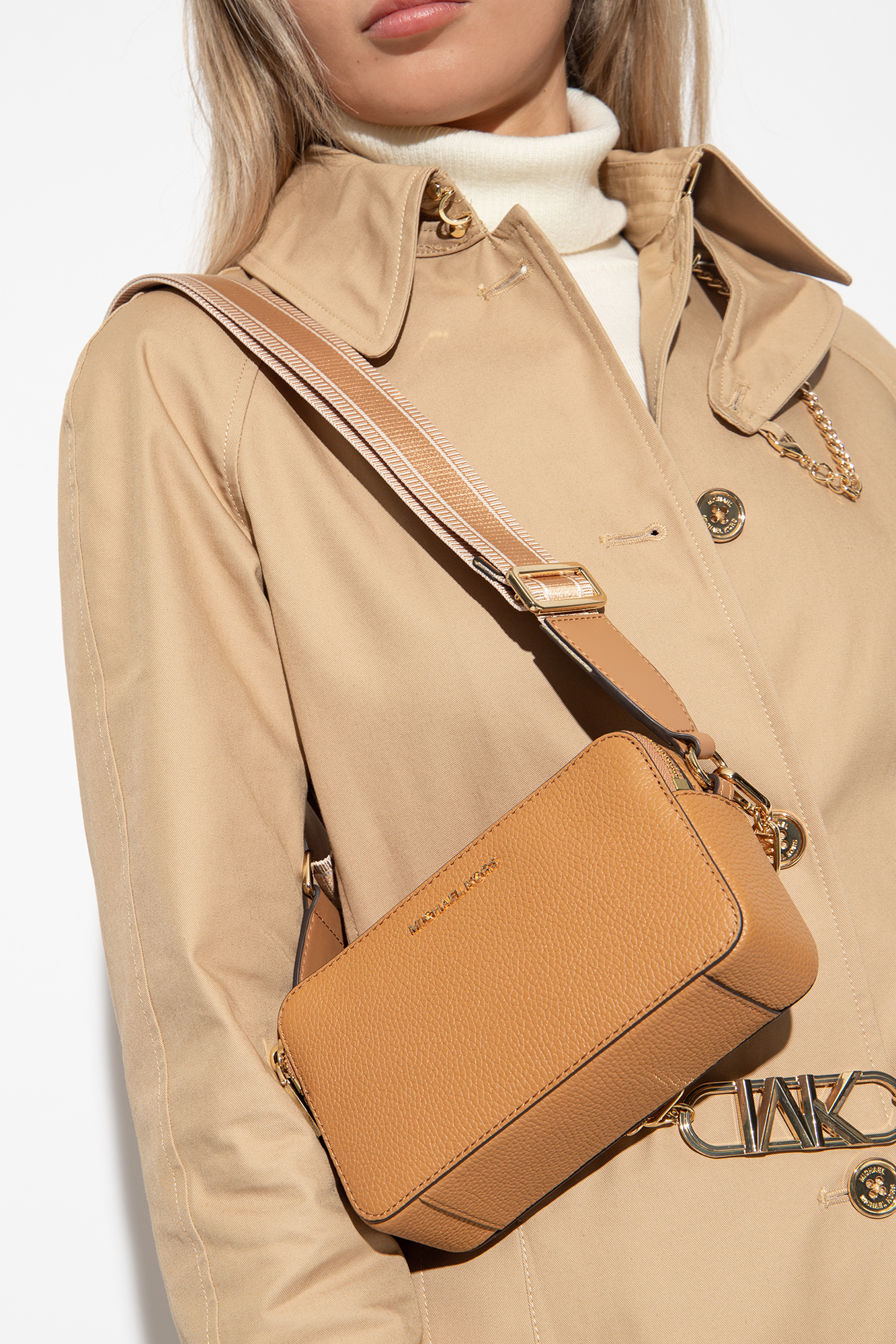 Michael Michael Kors Jet Set Chain-link Leather Crossbody Bag In Brown