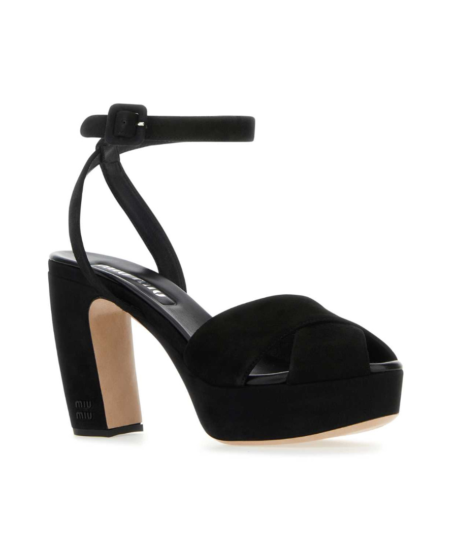 Shop Miu Miu 110mm Platform Suede Sandals In Black