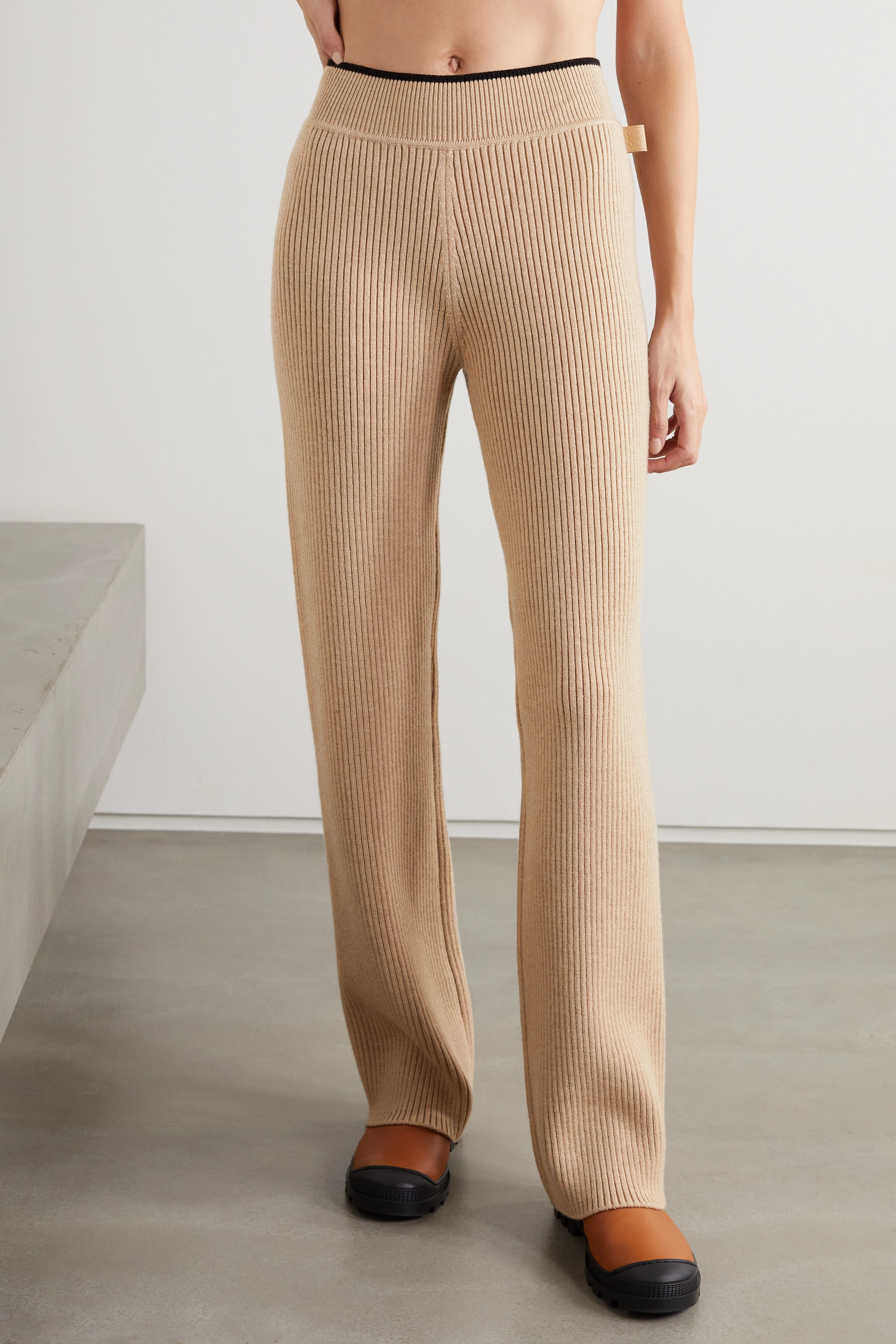 Loewe Rib Wool Wide-leg Casual Pants In Brown