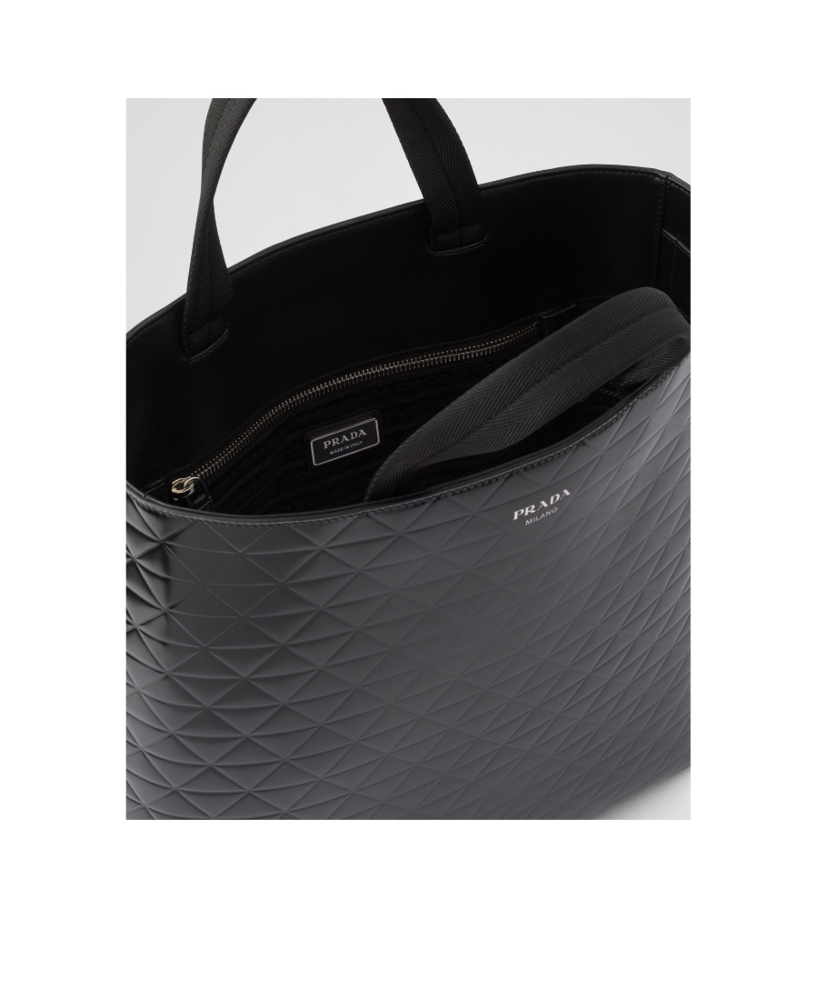 Prada Men's Smooth Leather Tote Bag In Black