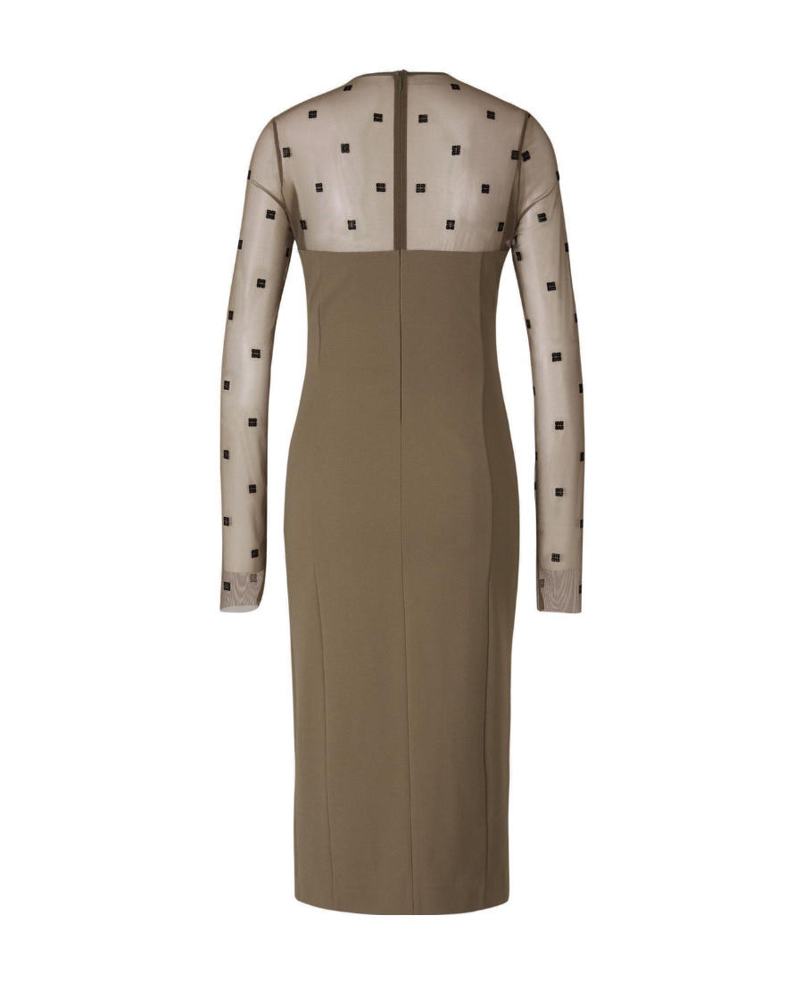 Givenchy 4g Mixed Media Long Sleeve Midi Dress In Brown