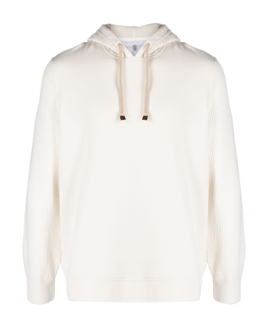 Brunello Cucinelli Ribbed-knit Drawstring Hoodie In White