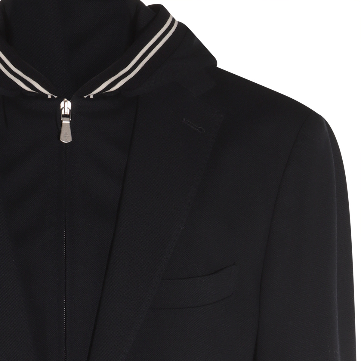 Eleventy Hooded Blazer With Front Pockets And Striped Trim In Black