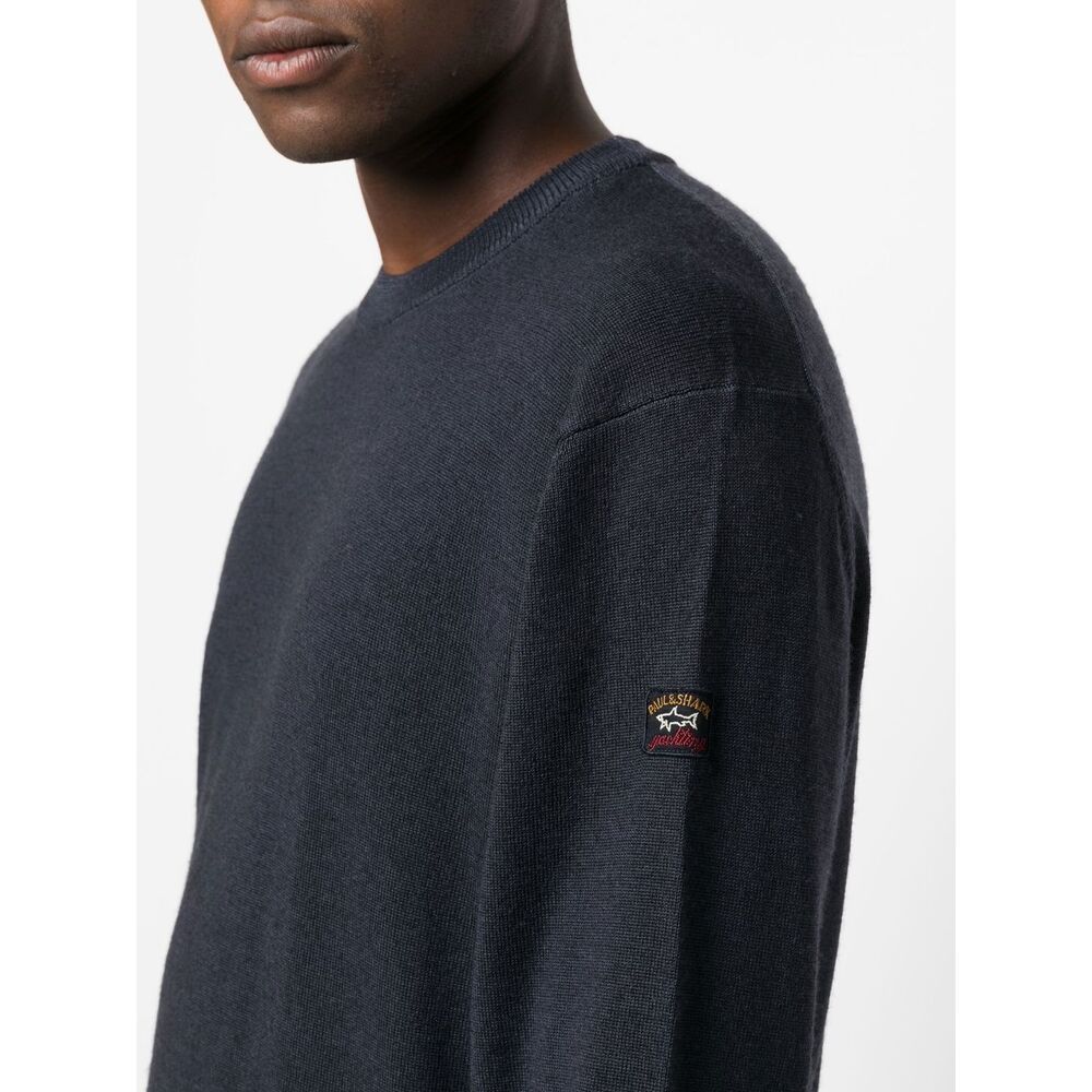 Paul & Shark Maglia Con Scollo A V In Lana Merino Con Badge Iconico In Black