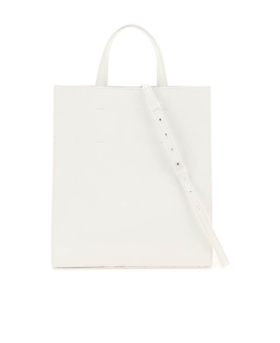 Msgm Logo-debossed Leather Tote Bag In White