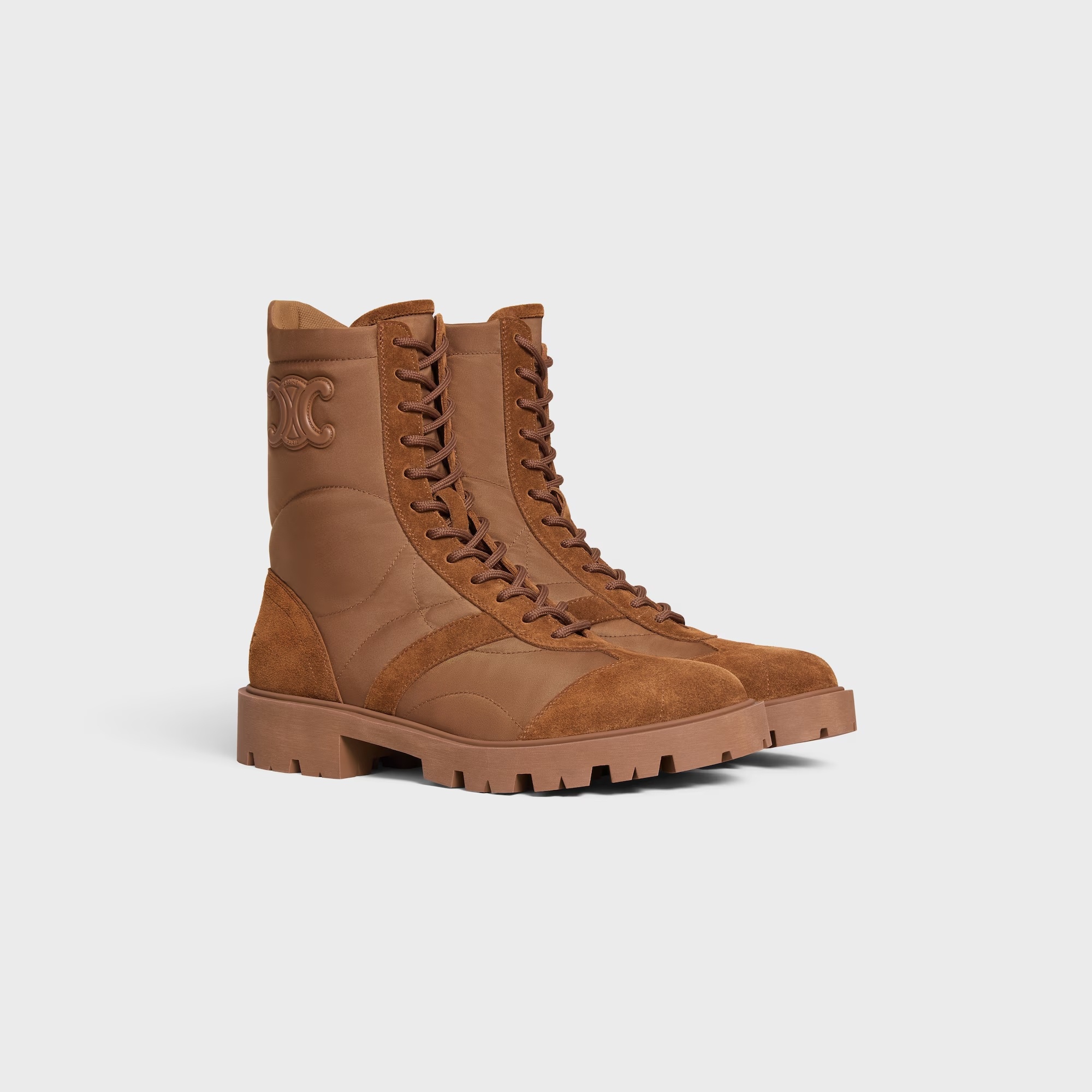 Celine Margaret Boot In Nylon And Suede Calfskin In Brown