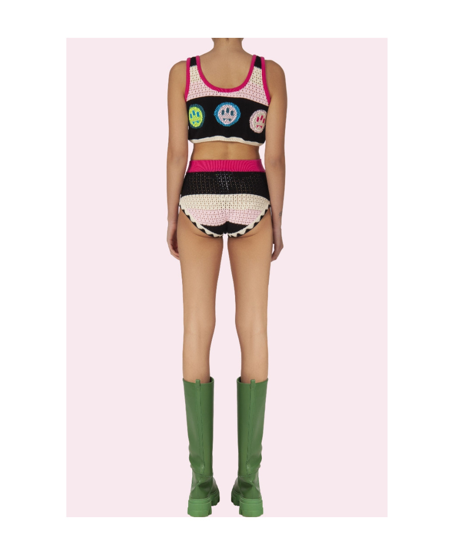 Barrow Multicoloured Crop Top With Logos In Black