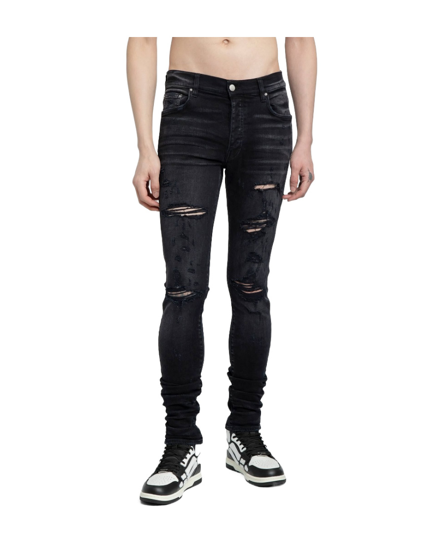 Shop Amiri Distressed Skinny Jeans In Black