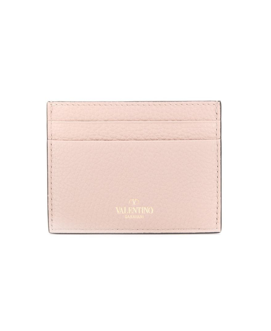 Valentino Garavani Women Rockstud Leather Card Case In Nude