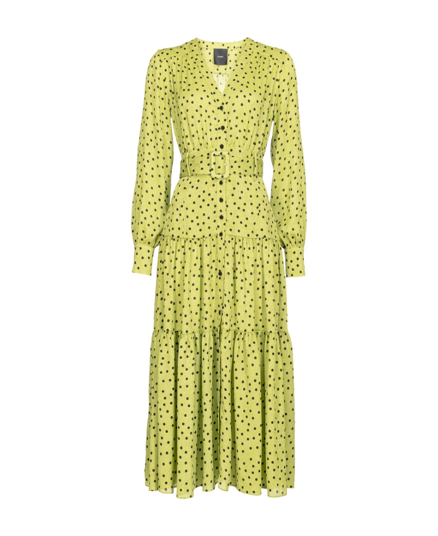 Pinko Polka Dot-print Tiered Midi Dress In Yellow