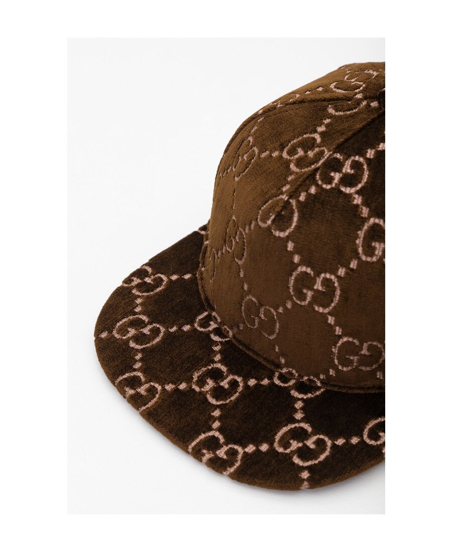 Gucci Gg Velvet Baseball Hat In Brown
