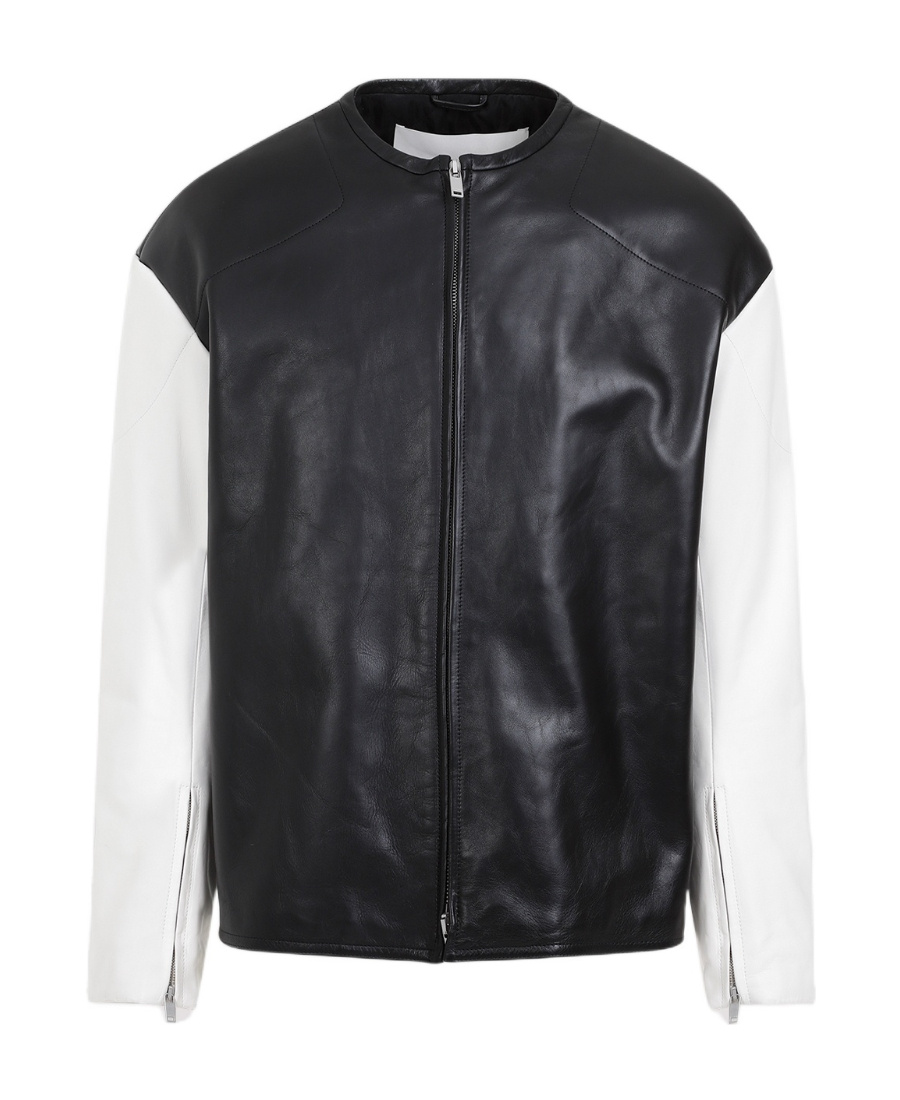 Jil Sander Two-tone Leather Biker Jacket In Black