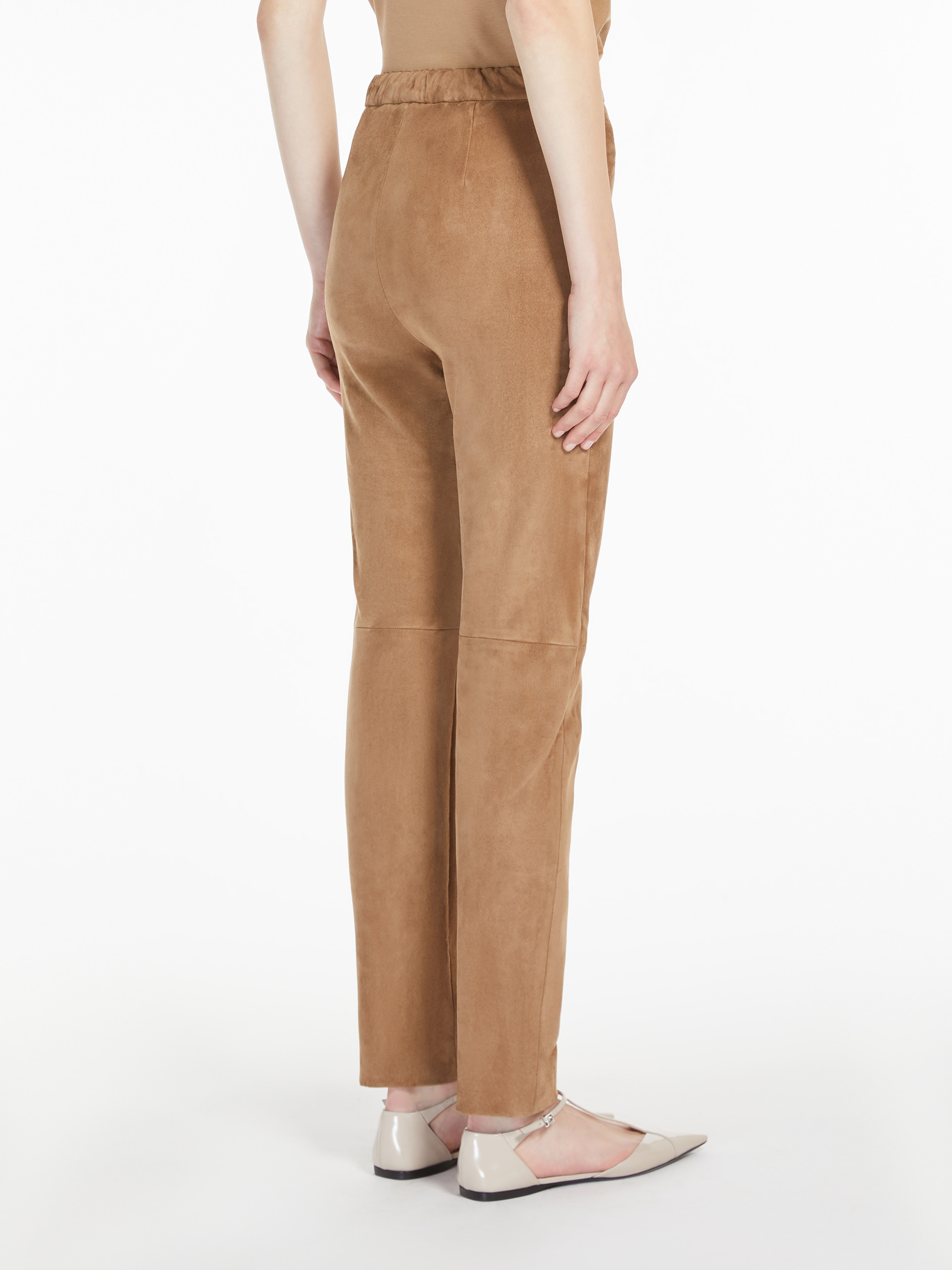 Max Mara Tight Suede Trousers In Camel