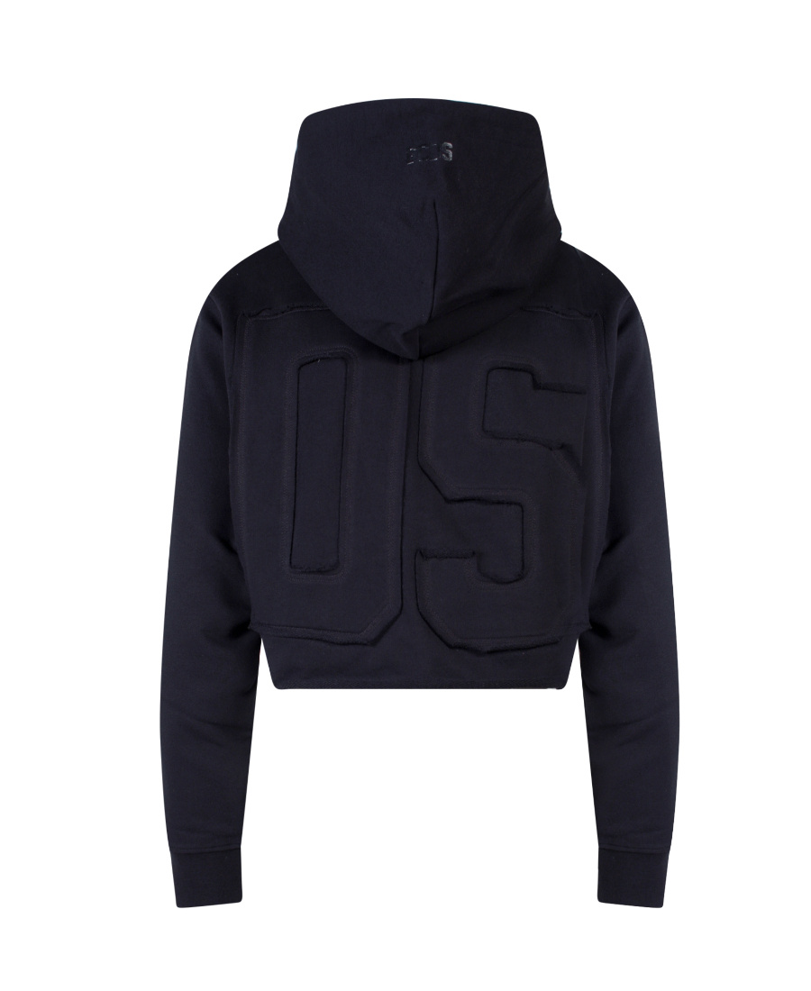 Gcds Logo-embroidered Cropped Hoodie In Black