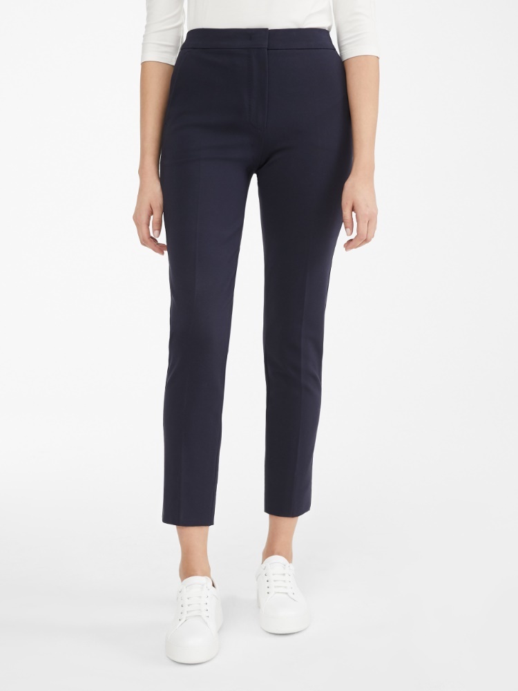 Max Mara Navy Blue Pipe Casual Pants In Blue