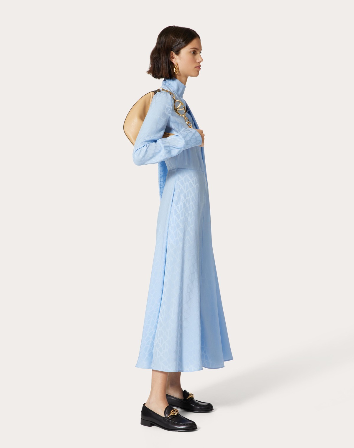 Valentino Silk Scarf-neck Dress In Blue