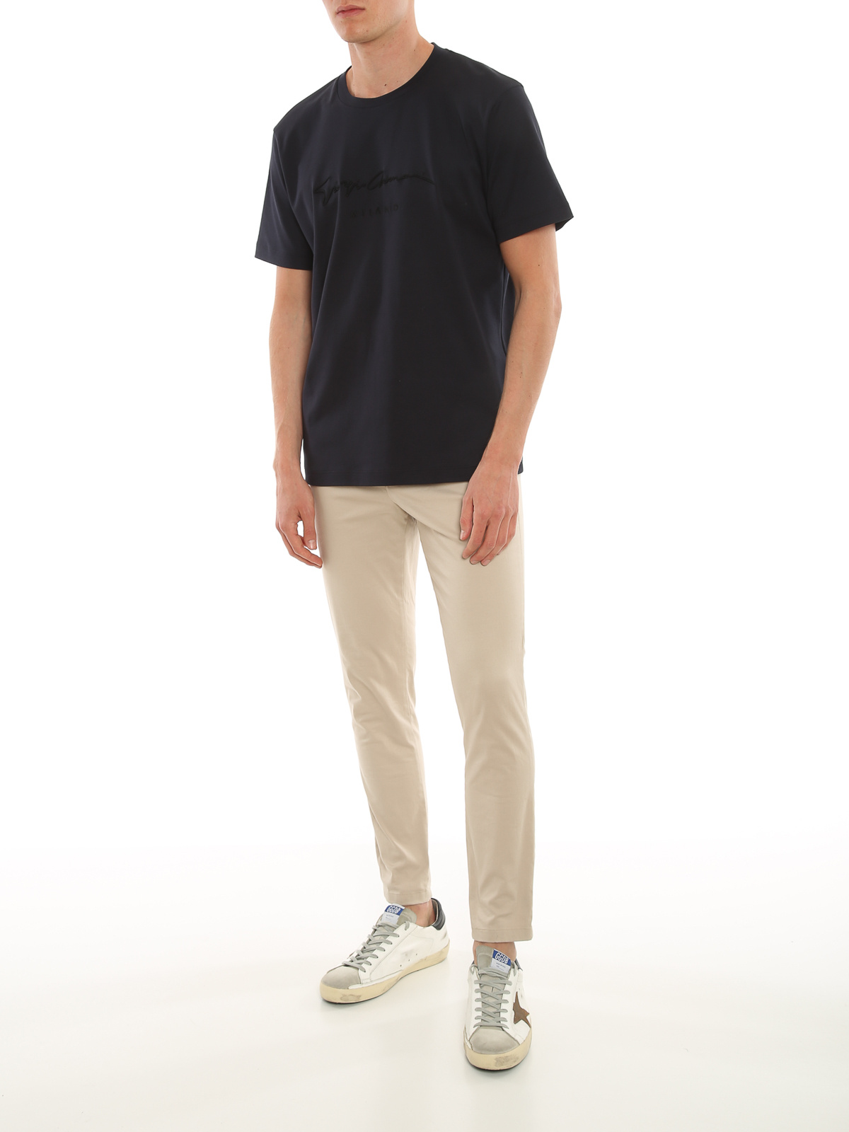 Shop Giorgio Armani Embroidered-logo T-shirt In Black