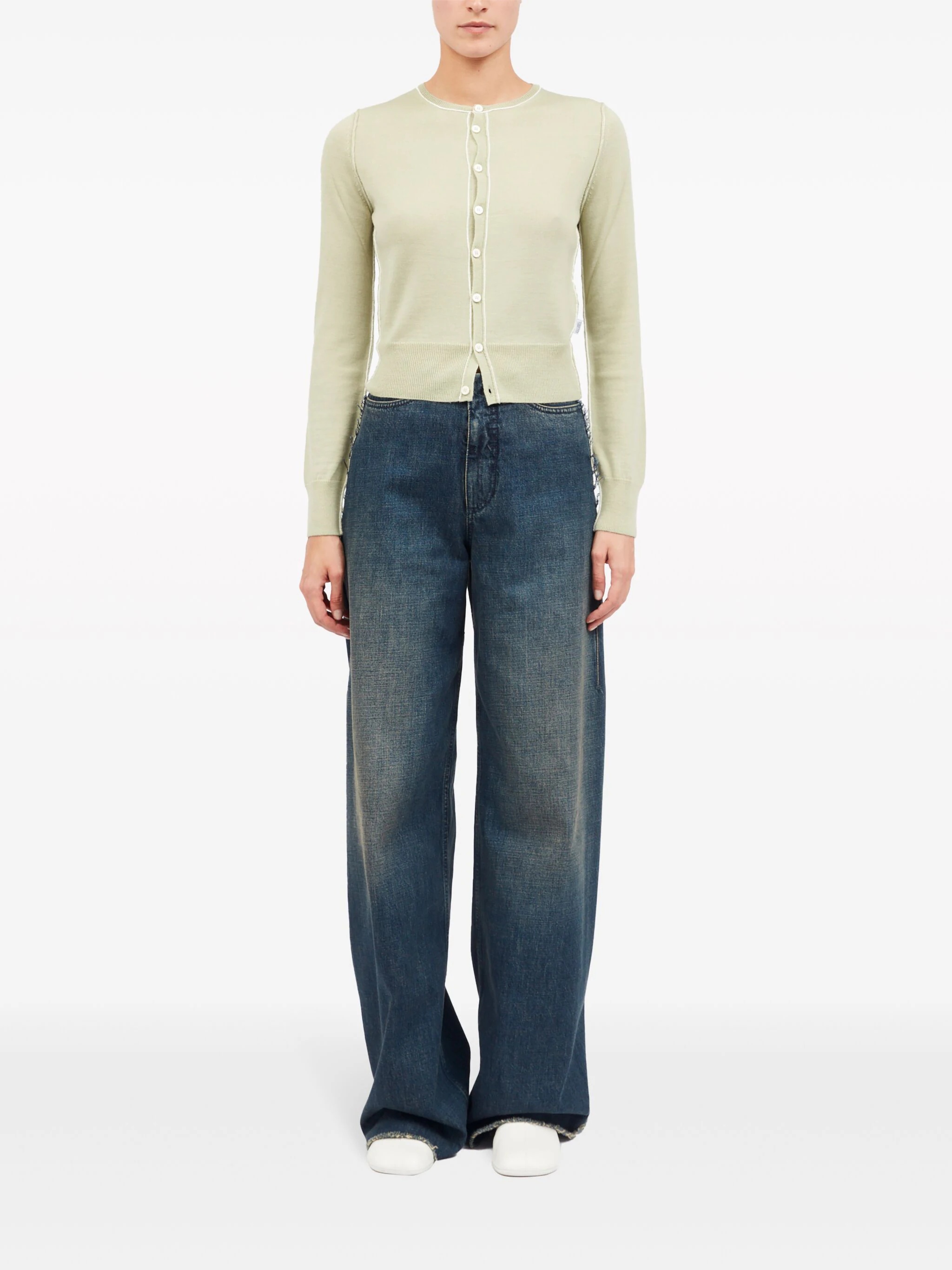 Mm6 Maison Margiela Raised-seam Fine-knit Cardigan In Green