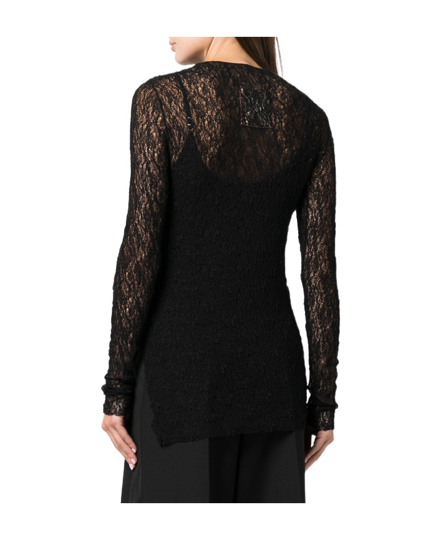 Uma Wang Logo Round Neck Lace Blouse In Gray