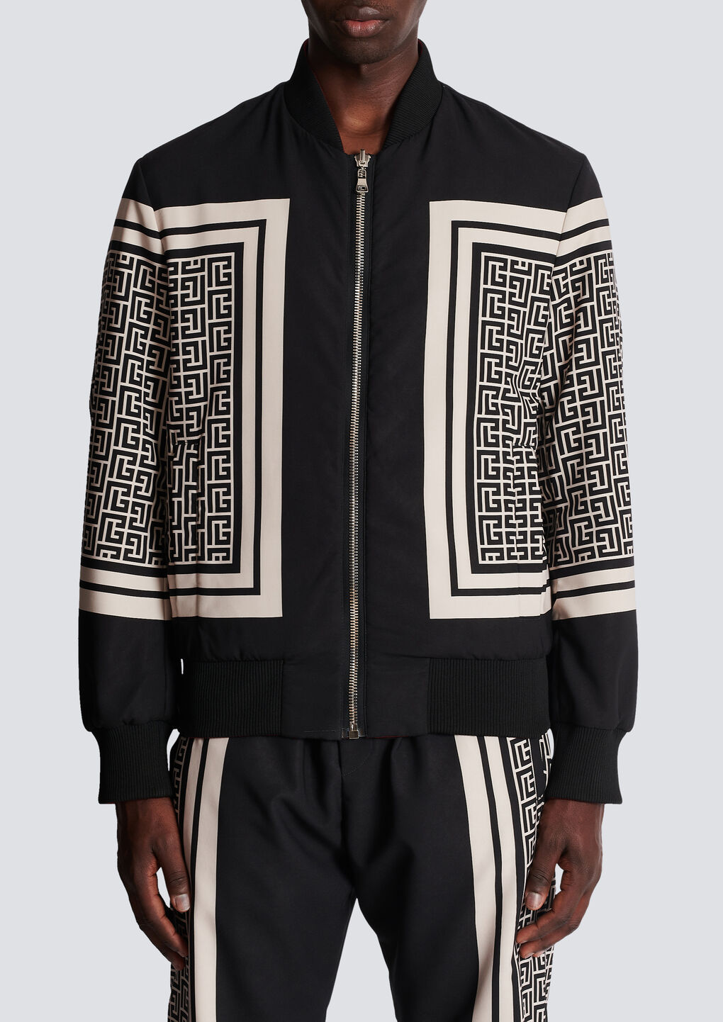 Balmain Monogram-print Reversible Bomber Jacket In Black