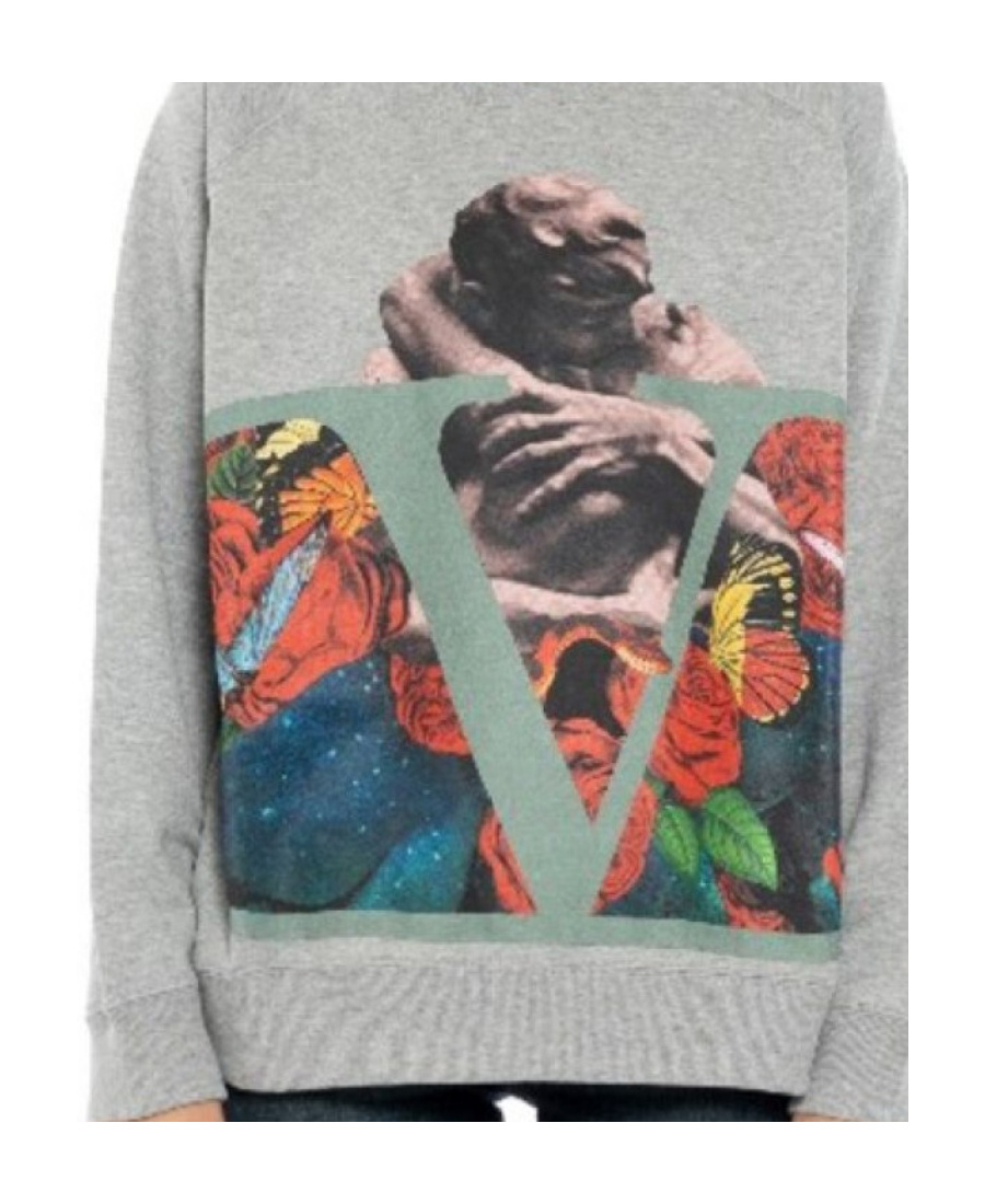 Valentino Printed Round-neck Sweater In Gray