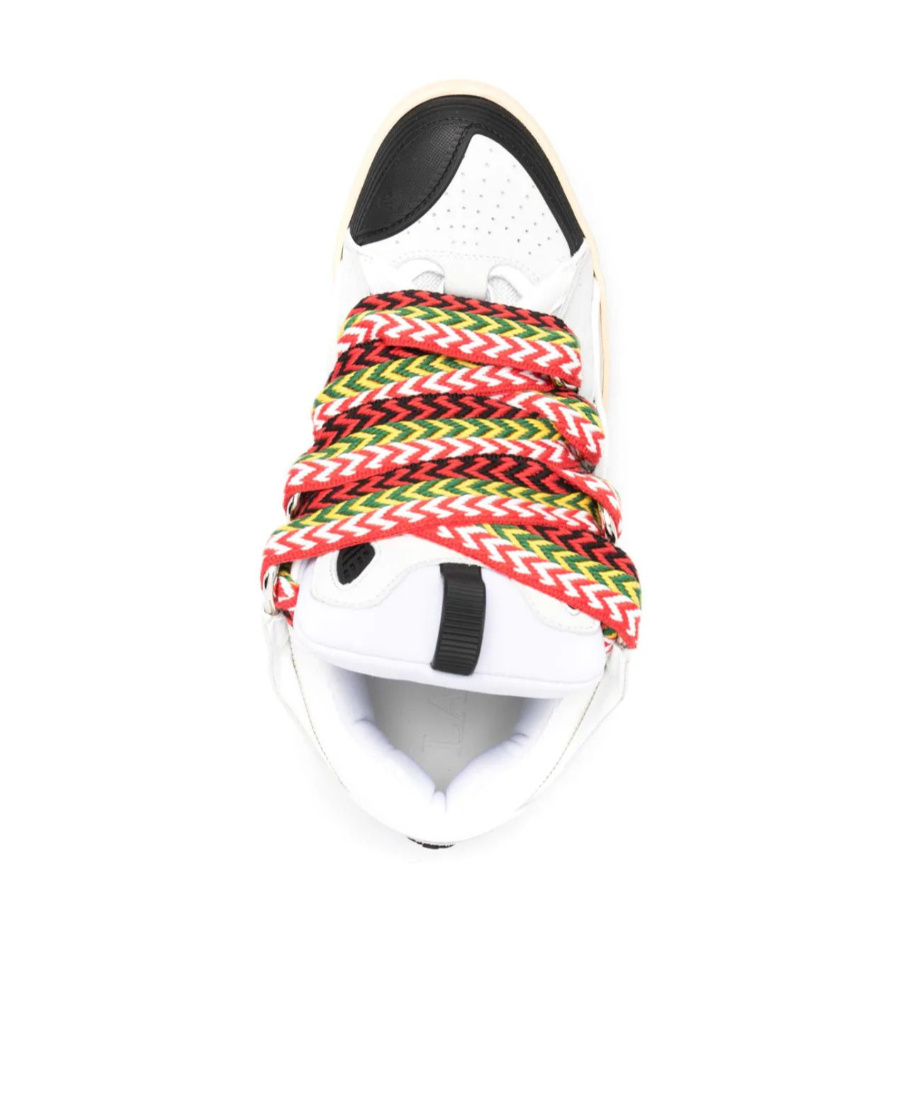 Lanvin White Sneakers With Textured Surfaces And Patterned Laces In White
