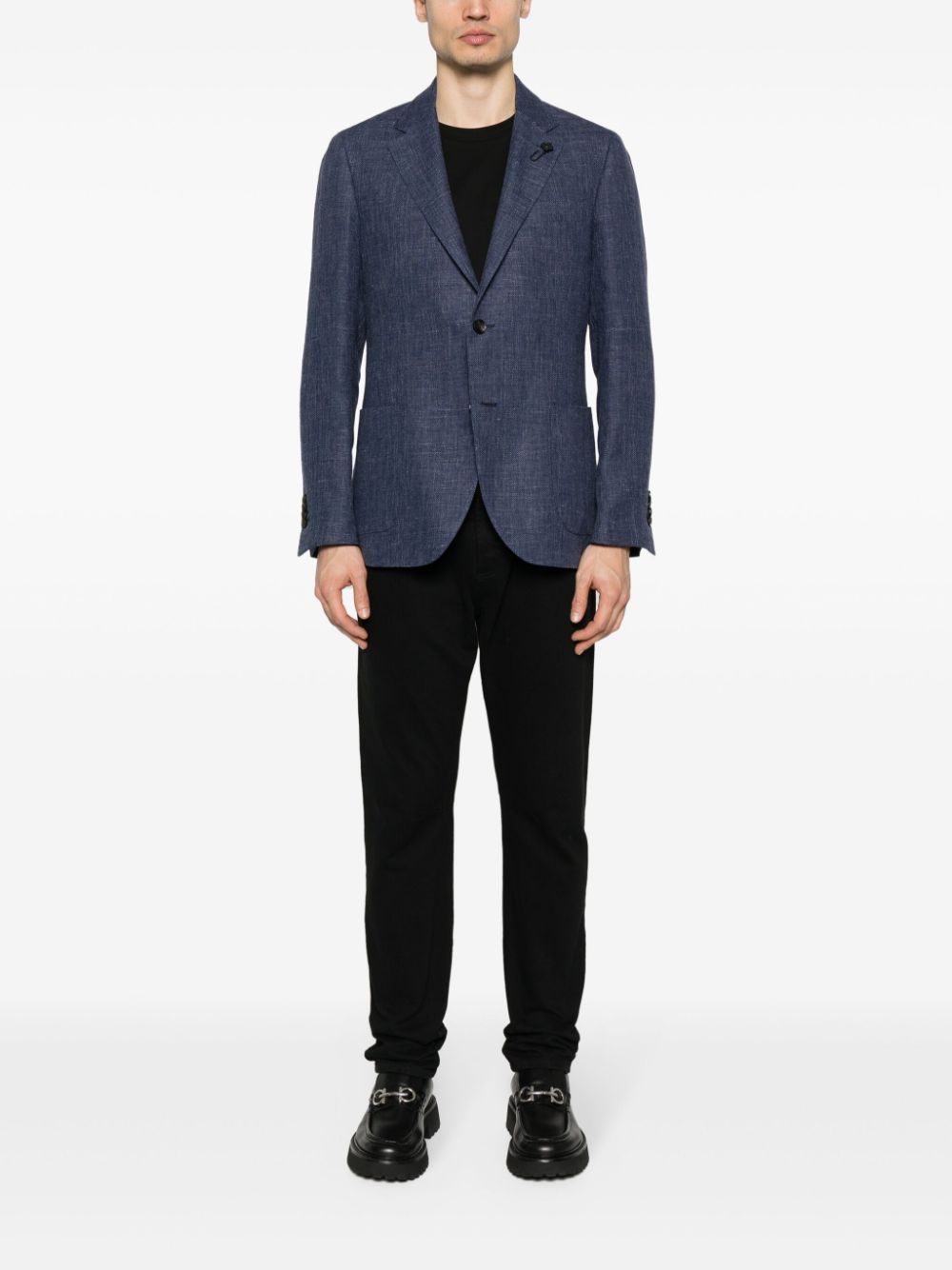Lardini Single-breasted Linen And Wool Blazer In Blue
