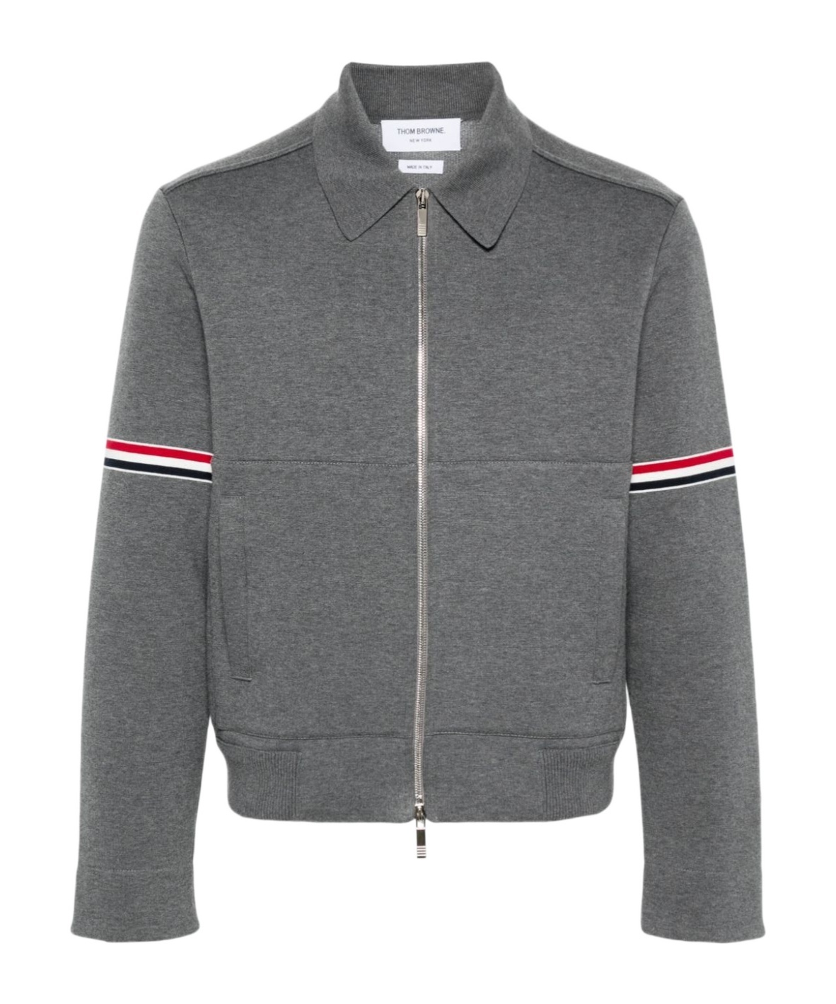 Thom Browne Rwb-stripe Cotton Jersey Zip-up Jacket In Gray