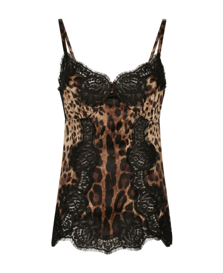 Dolce & Gabbana Silk Balconette Lingerie Bodysuit With Leopard-print Lace Details In Black