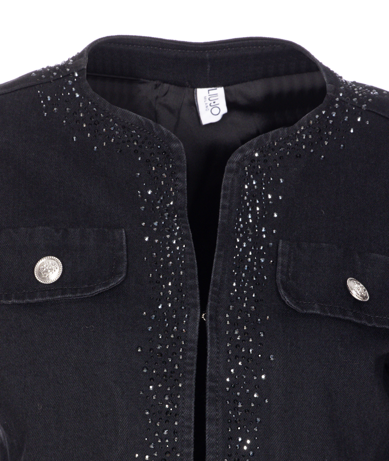 Liu •jo Denim Jacket Studded Buttoned Pockets In Black