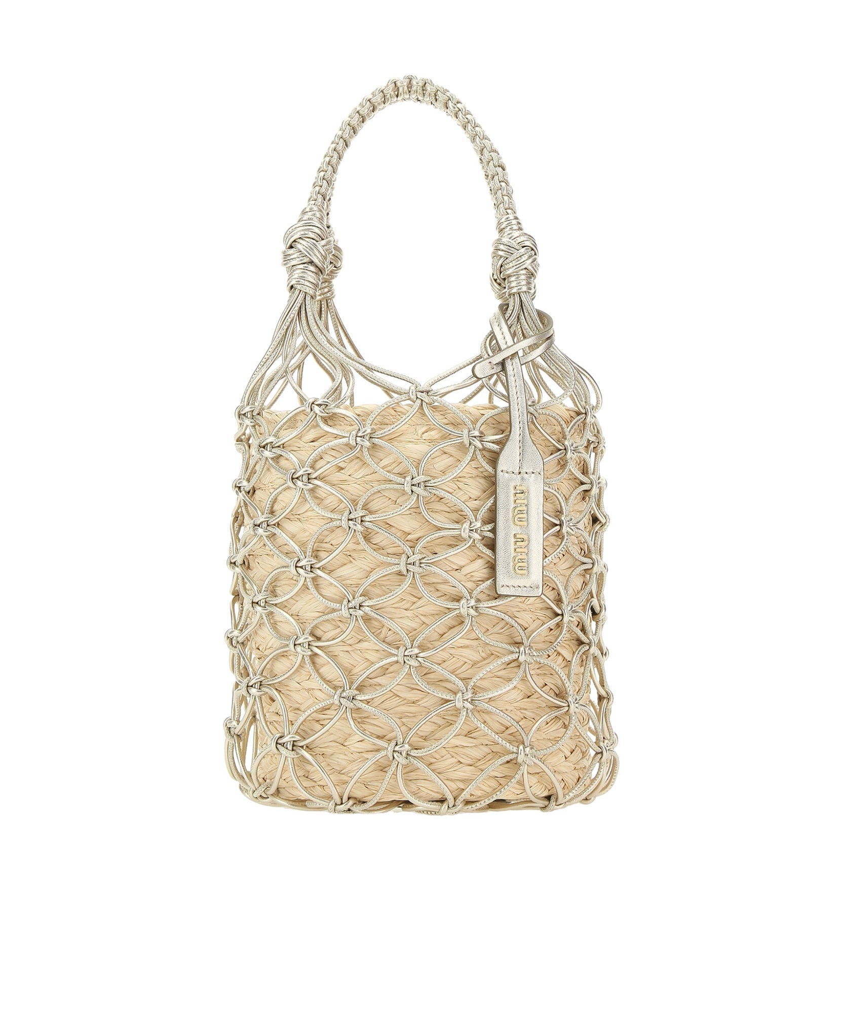 Miu Miu Woven Bucket Bag In Nude