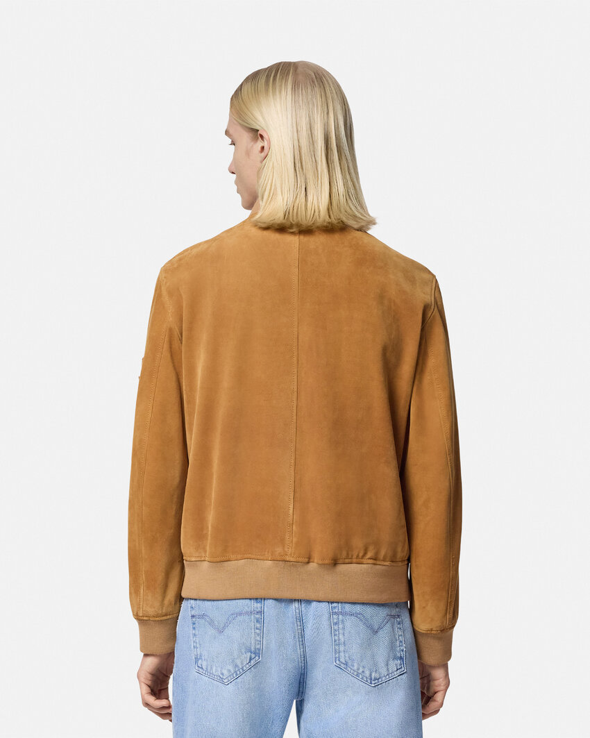 Versace Ribbed Cuffs Sleeve Zip Pocket Jacket In Brown
