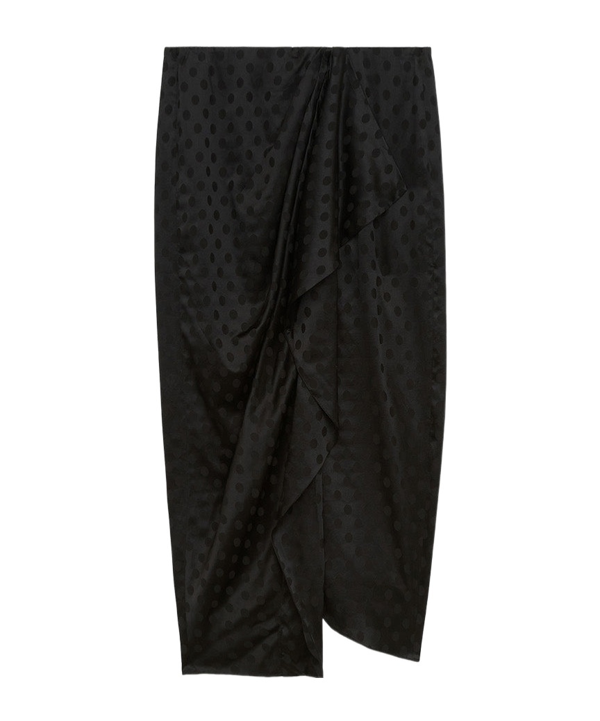 Isabel Marant Draped Polka-dot Mesh-jacquard Midi Skirt In Black